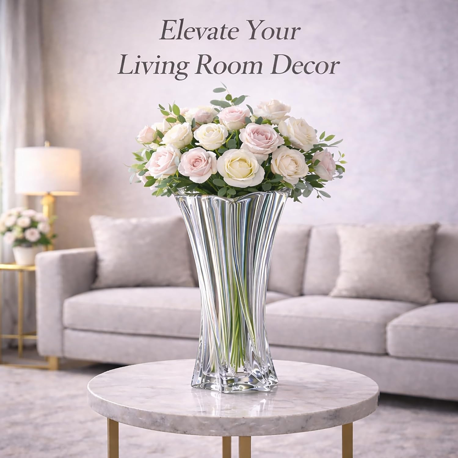 Crystal Glass Vase – Heavy Crystal Vase for Flowers with Weighted Bottom, Thick Durable Decorative Vases for Modern Home Decor, 9.8″ 3.5lb Clear Centerpiece (Transparent) - Image 3