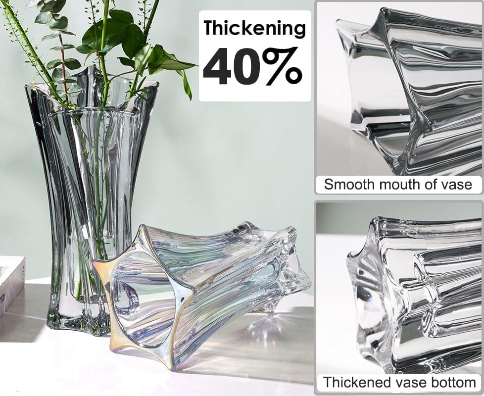 Crystal Glass Vase – Heavy Crystal Vase for Flowers with Weighted Bottom, Thick Durable Decorative Vases for Modern Home Decor, 9.8″ 3.5lb Clear Centerpiece (Transparent) - Image 4