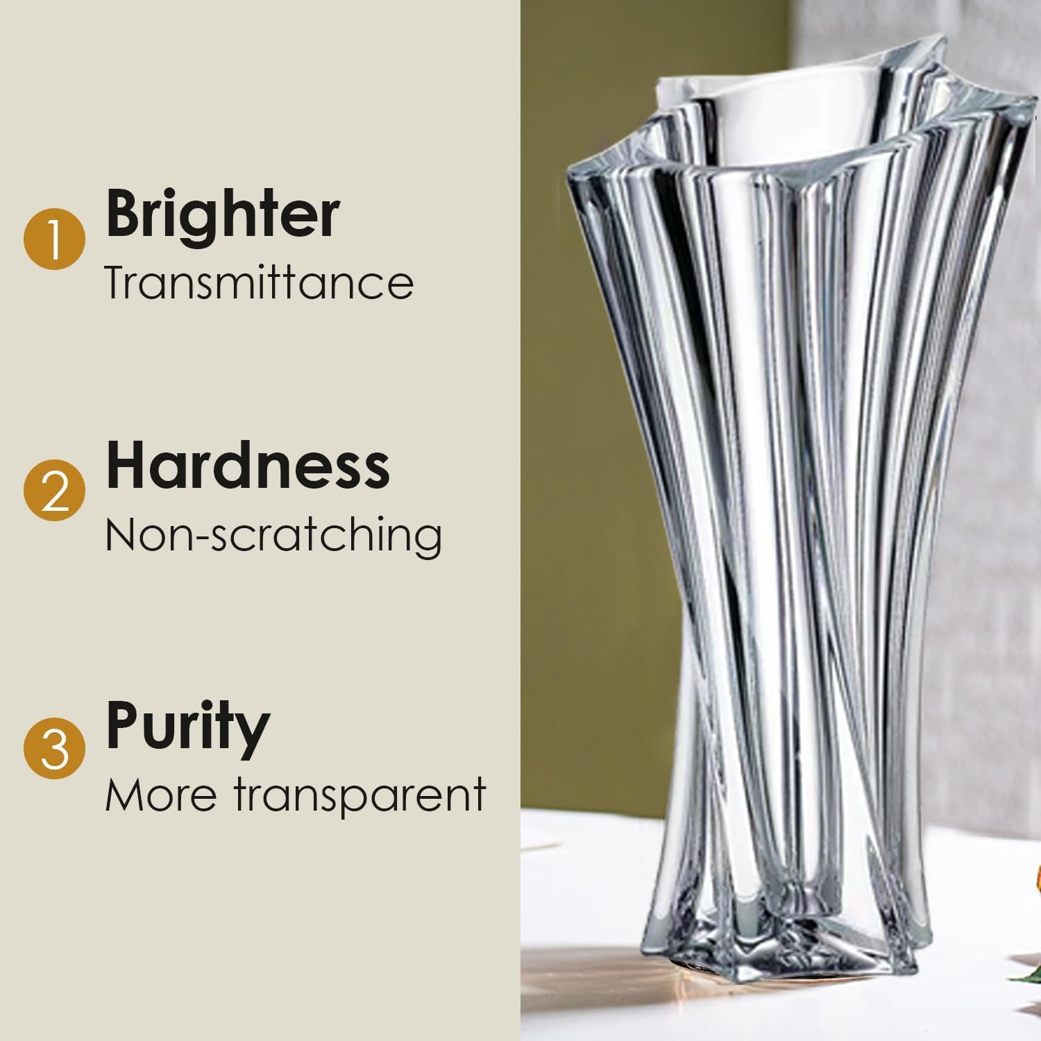 Crystal Glass Vase – Heavy Crystal Vase for Flowers with Weighted Bottom, Thick Durable Decorative Vases for Modern Home Decor, 9.8″ 3.5lb Clear Centerpiece (Transparent) - Image 5