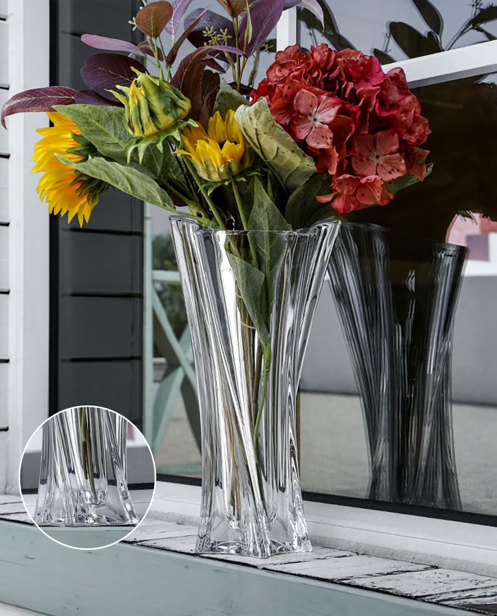 Crystal Glass Vase – Heavy Crystal Vase for Flowers with Weighted Bottom, Thick Durable Decorative Vases for Modern Home Decor, 9.8″ 3.5lb Clear Centerpiece (Transparent) - Image 8