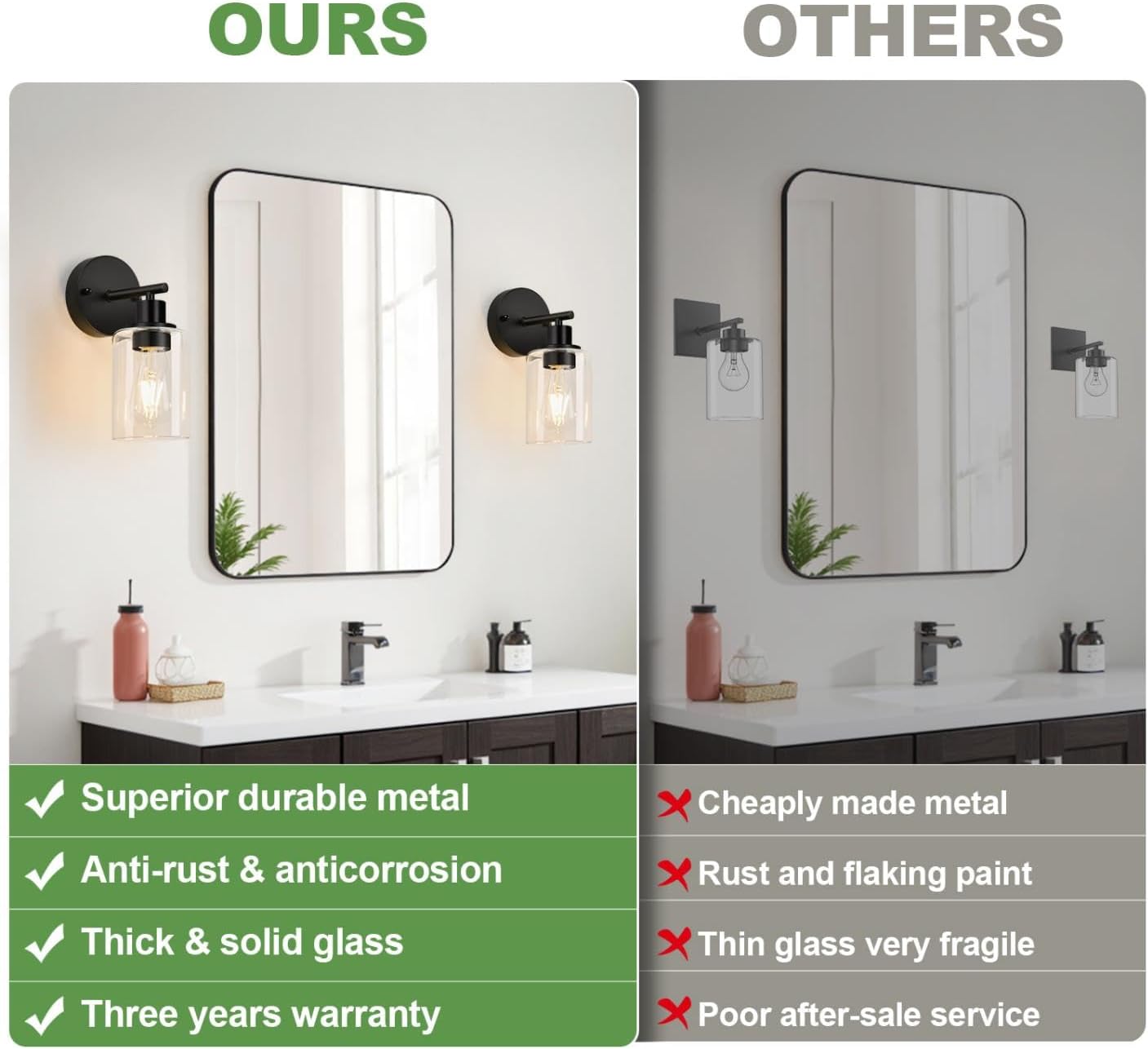 Zarbitta Set of 2 Wall Sconces for Bathroom,Black Modern Vanity Lights with Clear Glass Shade,Bathroom Wall Lamp for Mirror Kitchen Living Room Hallway Cabinet Porch - Image 3