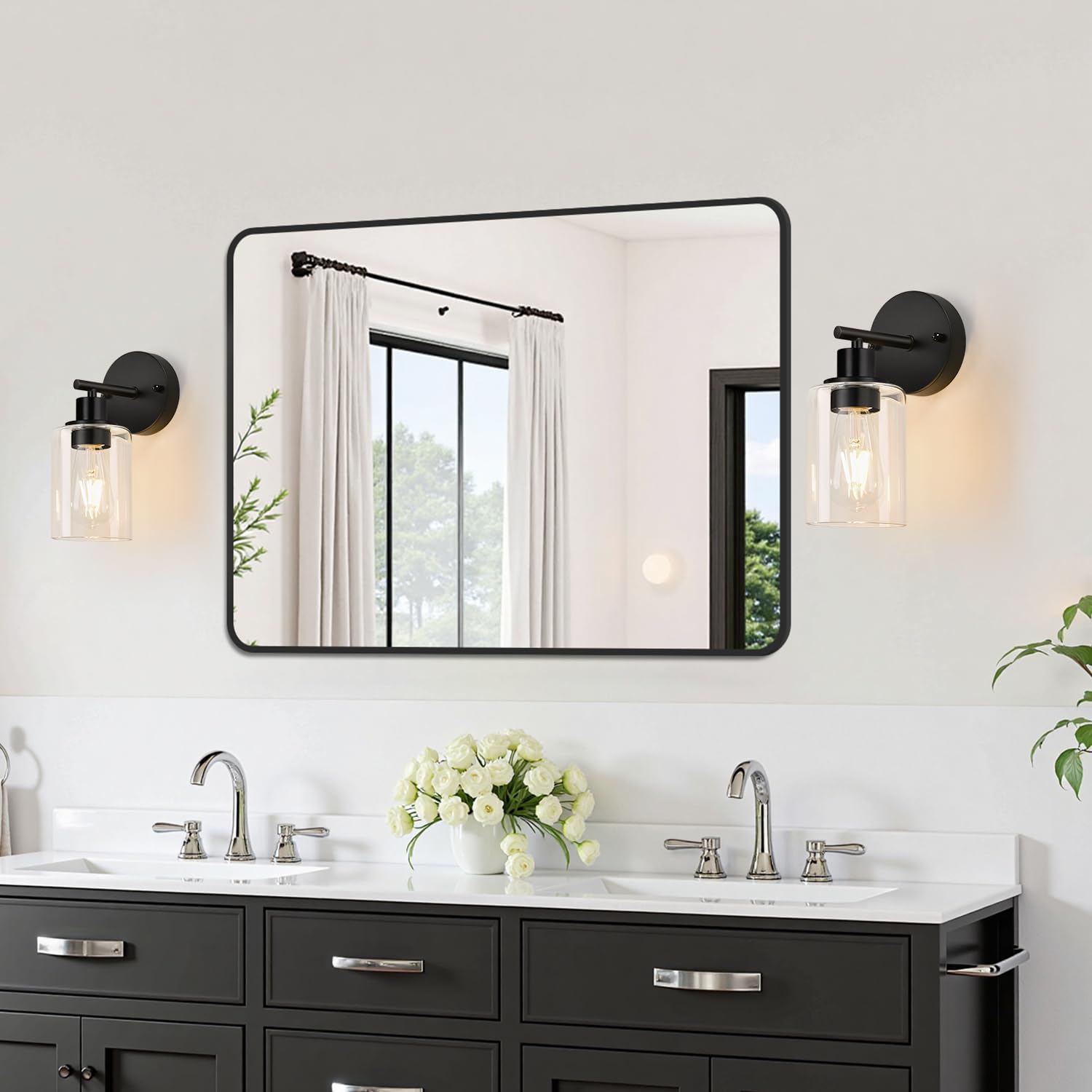 Zarbitta Set of 2 Wall Sconces for Bathroom,Black Modern Vanity Lights with Clear Glass Shade,Bathroom Wall Lamp for Mirror Kitchen Living Room Hallway Cabinet Porch - Image 6
