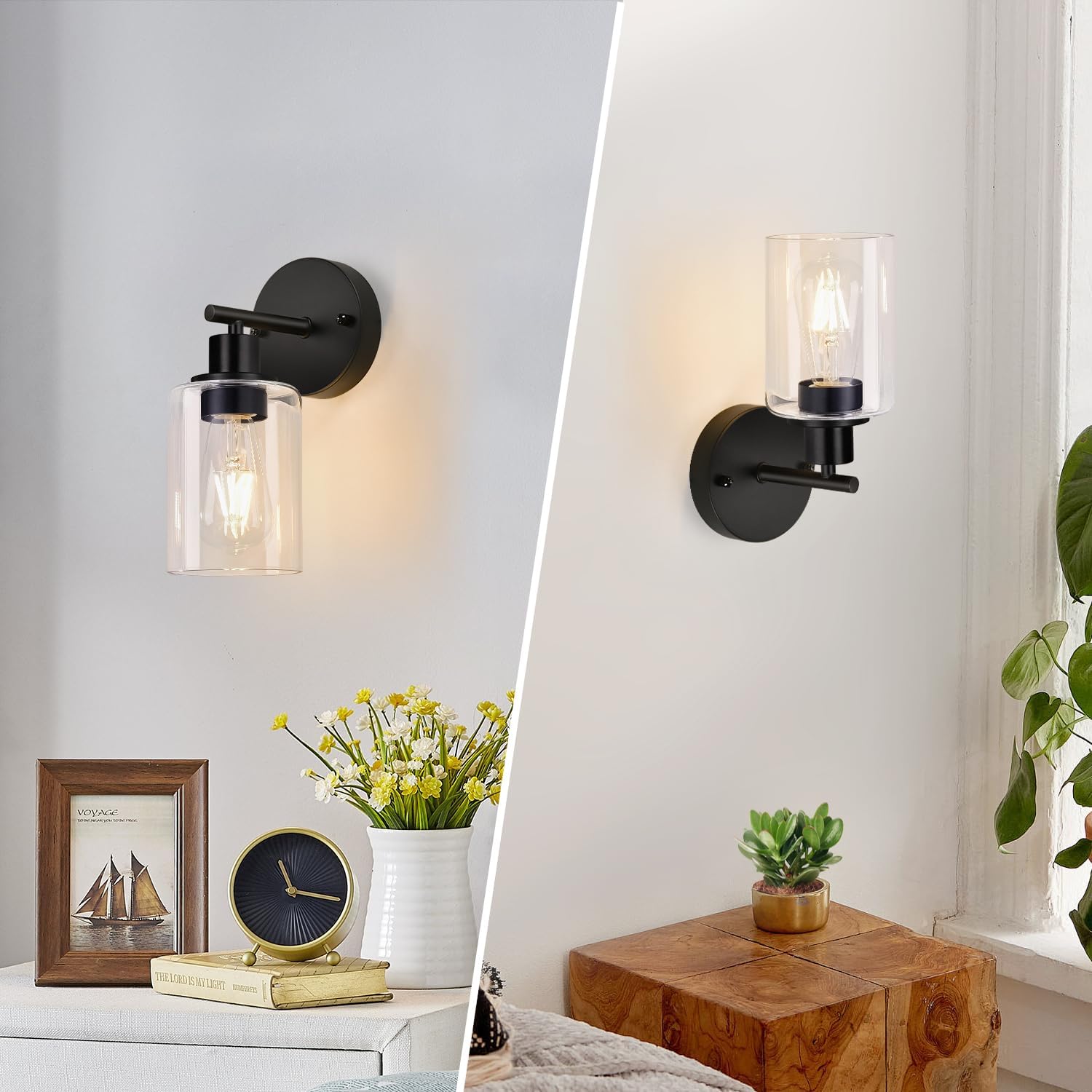 Zarbitta Set of 2 Wall Sconces for Bathroom,Black Modern Vanity Lights with Clear Glass Shade,Bathroom Wall Lamp for Mirror Kitchen Living Room Hallway Cabinet Porch - Image 7