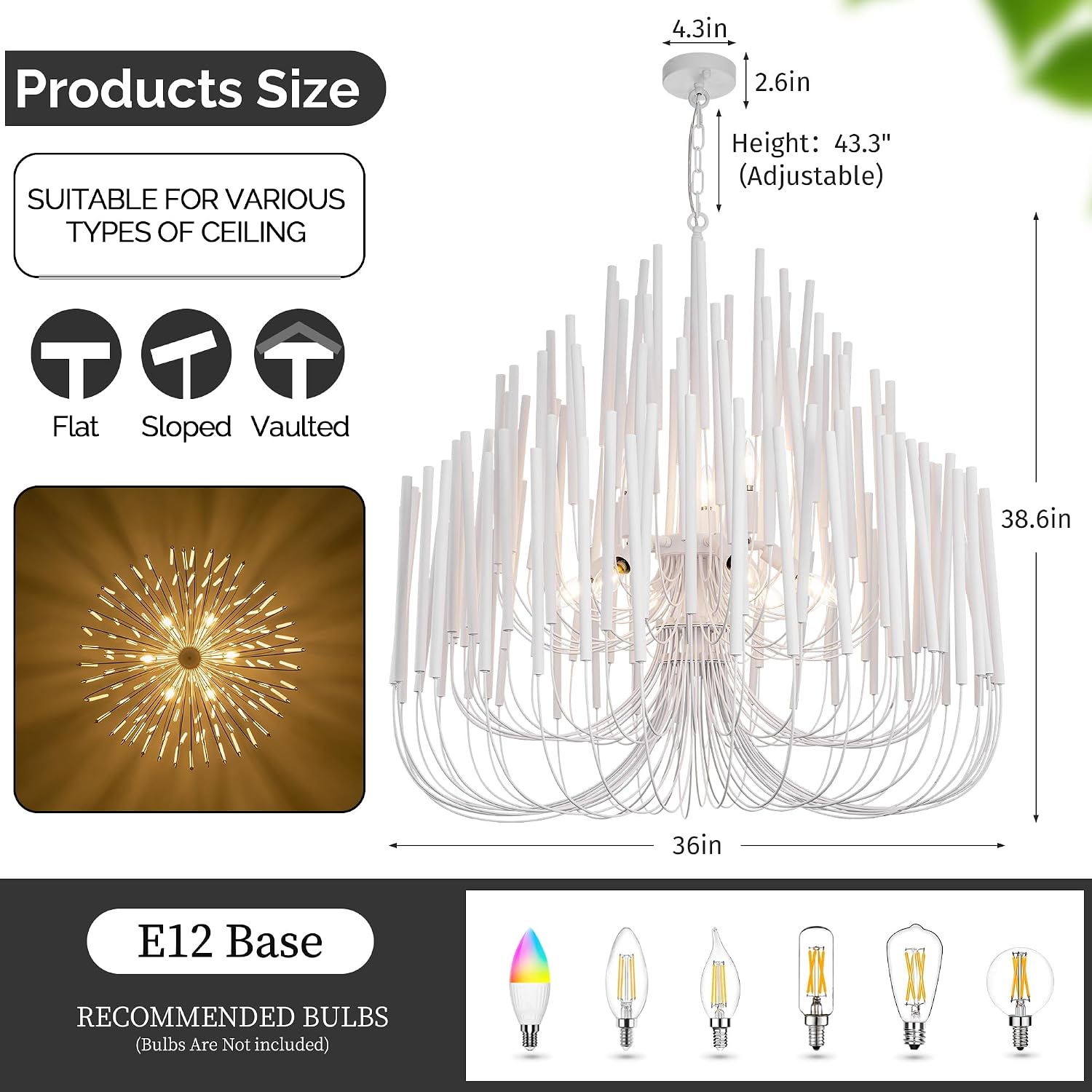 TOCHIC Modern Farmhouse Chandelier for Dining Room 36", Large Vintage White Wood Chandeliers Light for Living Room, Rustic Pendant Lighting Fixture Ceiling Hanging for Foyer Bedroom Entryway - Image 3