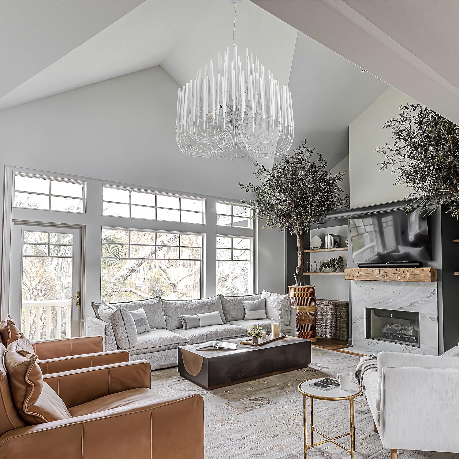 TOCHIC Modern Farmhouse Chandelier for Dining Room 36", Large Vintage White Wood Chandeliers Light for Living Room, Rustic Pendant Lighting Fixture Ceiling Hanging for Foyer Bedroom Entryway - Image 4