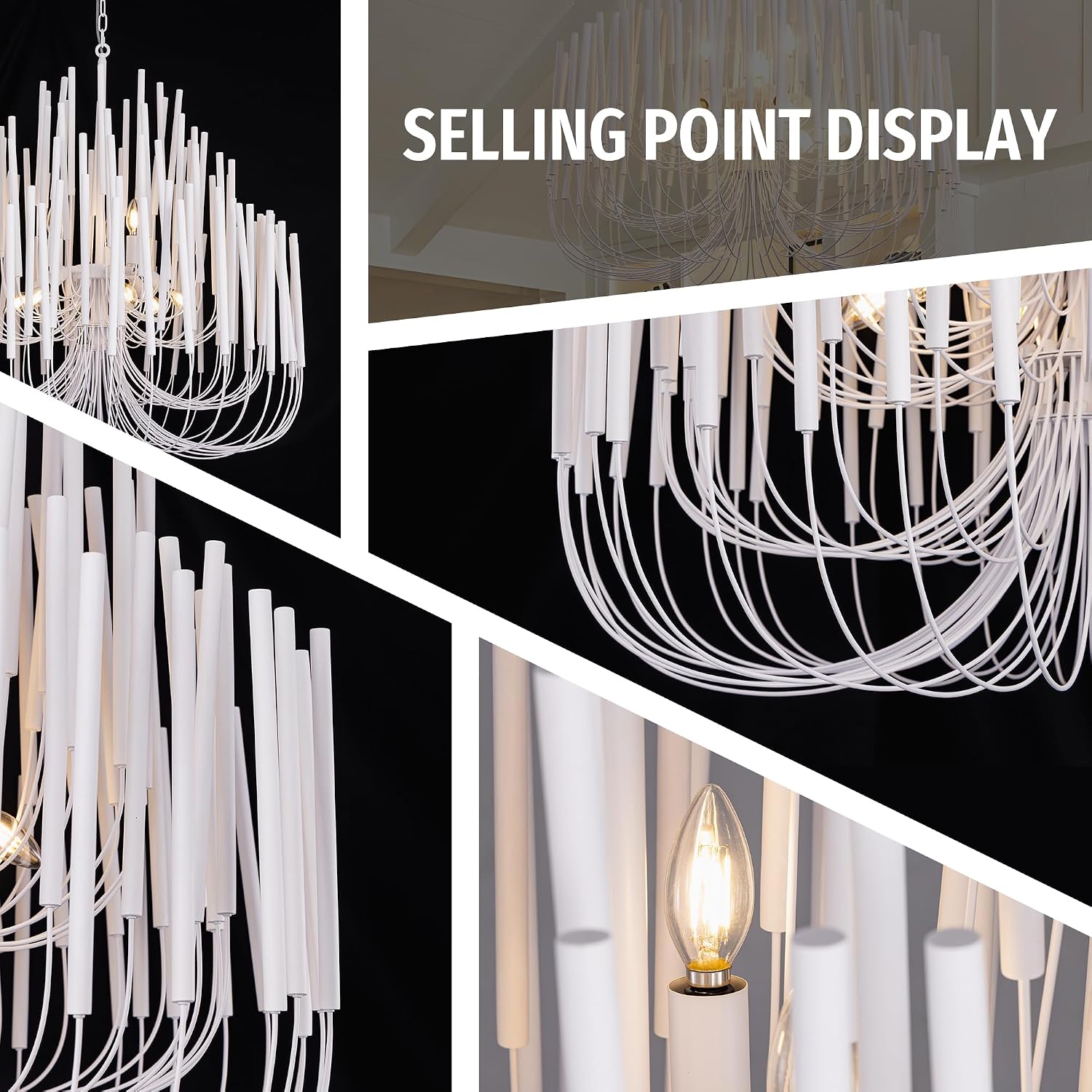 TOCHIC Modern Farmhouse Chandelier for Dining Room 36", Large Vintage White Wood Chandeliers Light for Living Room, Rustic Pendant Lighting Fixture Ceiling Hanging for Foyer Bedroom Entryway - Image 5