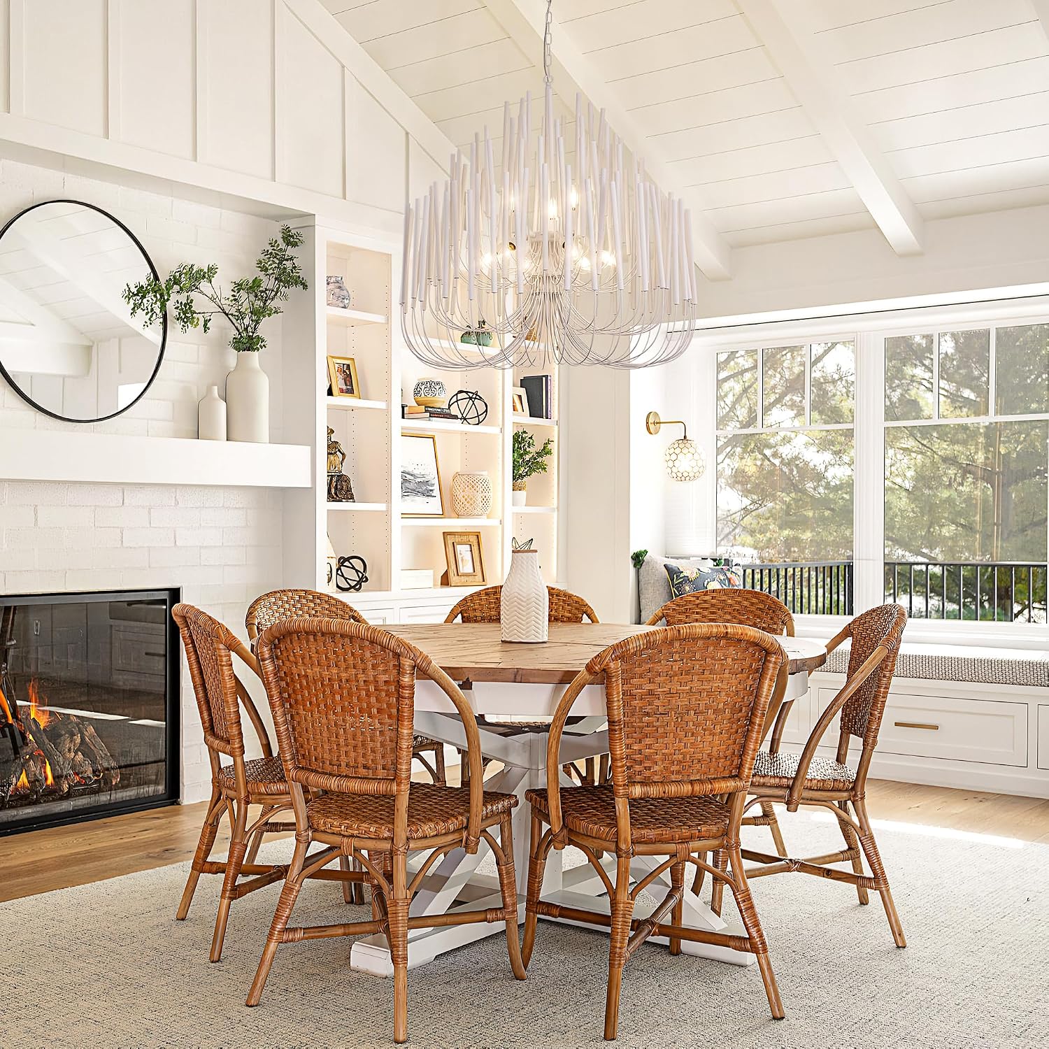 TOCHIC Modern Farmhouse Chandelier for Dining Room 36", Large Vintage White Wood Chandeliers Light for Living Room, Rustic Pendant Lighting Fixture Ceiling Hanging for Foyer Bedroom Entryway - Image 7